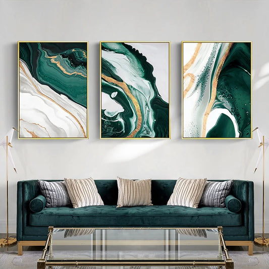 Marble Abstract Green Lines Canvas Painting